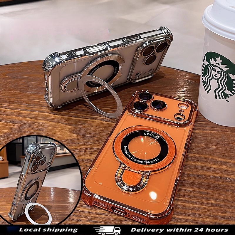 Magnetic Metal Bracket Camera Protection Phone Case For iPhone 17 16 15 ...