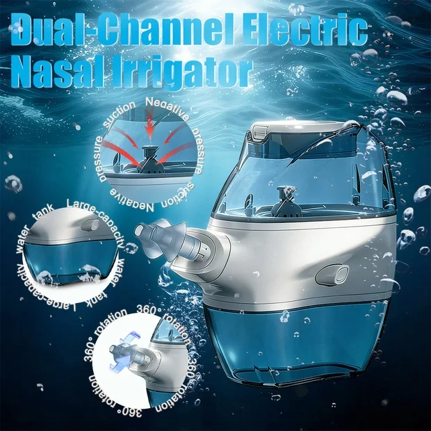 Electric Nasal Rinse Device 360° Rotating Double-Head Automatic ...