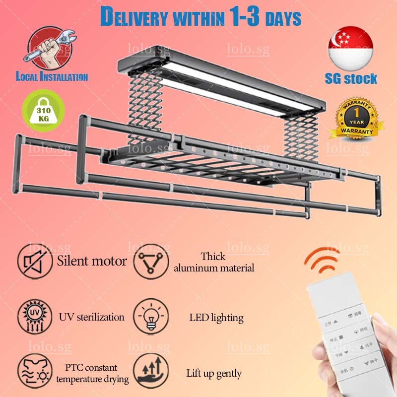 【SG Stock】Automated Laundry Rack Clothes Drying Rack Multifunctional ...
