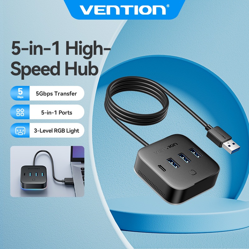 Vention USB Desktop Hub 4-Port 5-in-1 RGB HUB for Computers/Hosts/High ...