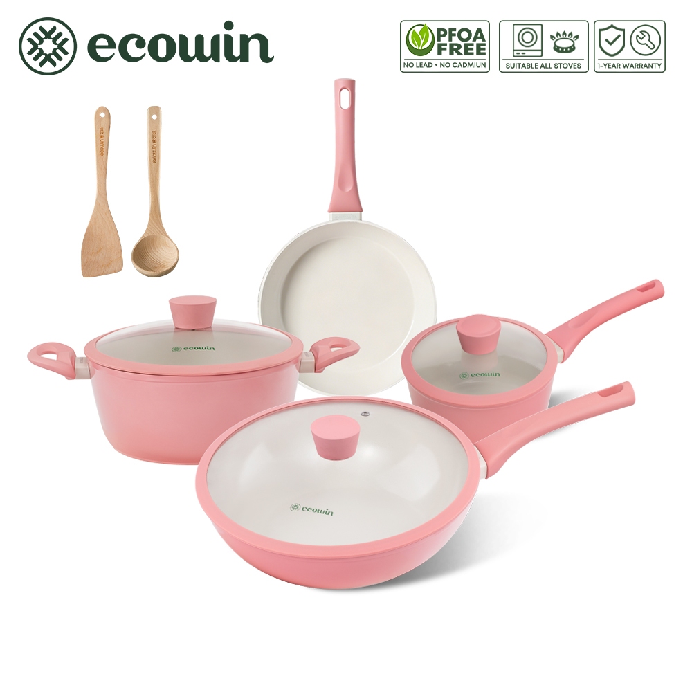 ecowin 11pcs Ceramic Rock Pink Cookware Set Non Stick Pan Set with ...