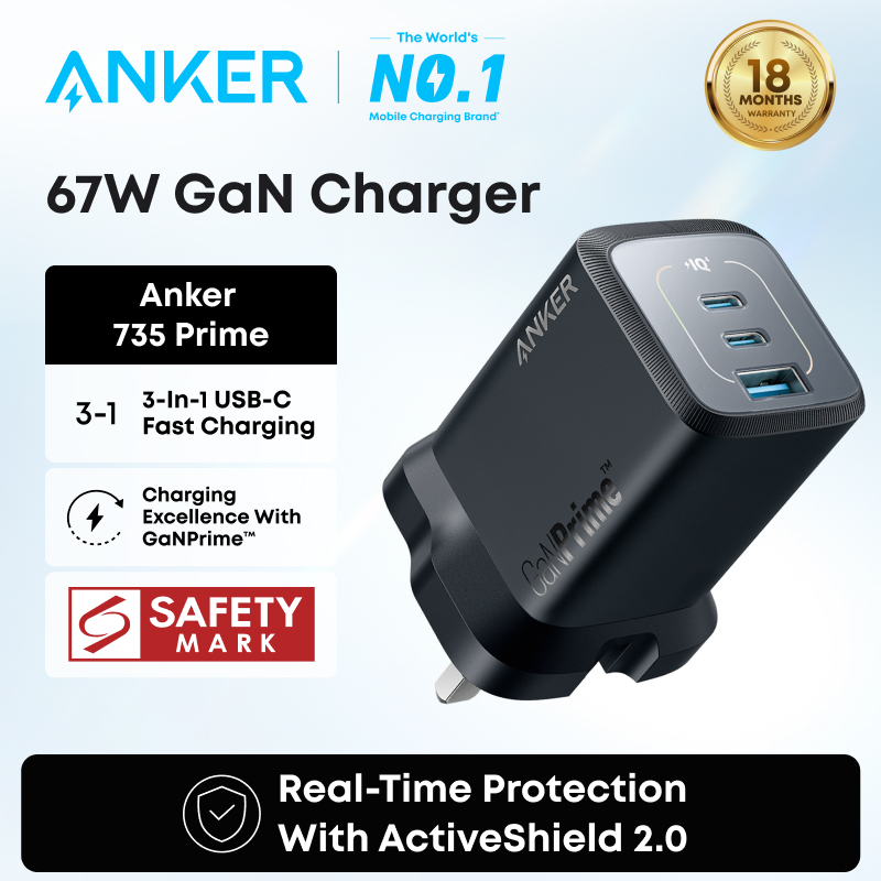 Anker 735 GaN Prime Wall Charger,Wall Charger, 67W USB C Plug, 3-Port  Compact and Foldable Fast Charger, For MacBook Pro/Air, iPad Pro, Galaxy  S23/S22, Note20, Pixel | Shopee Singapore