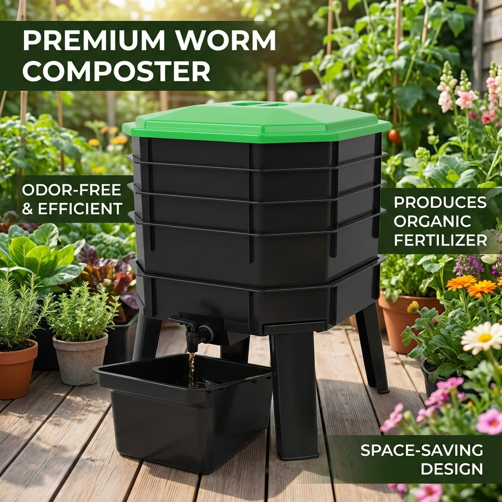 Earthworm Composting Barrel Compost Bin Multi-Tier Stackable Outdoor ...