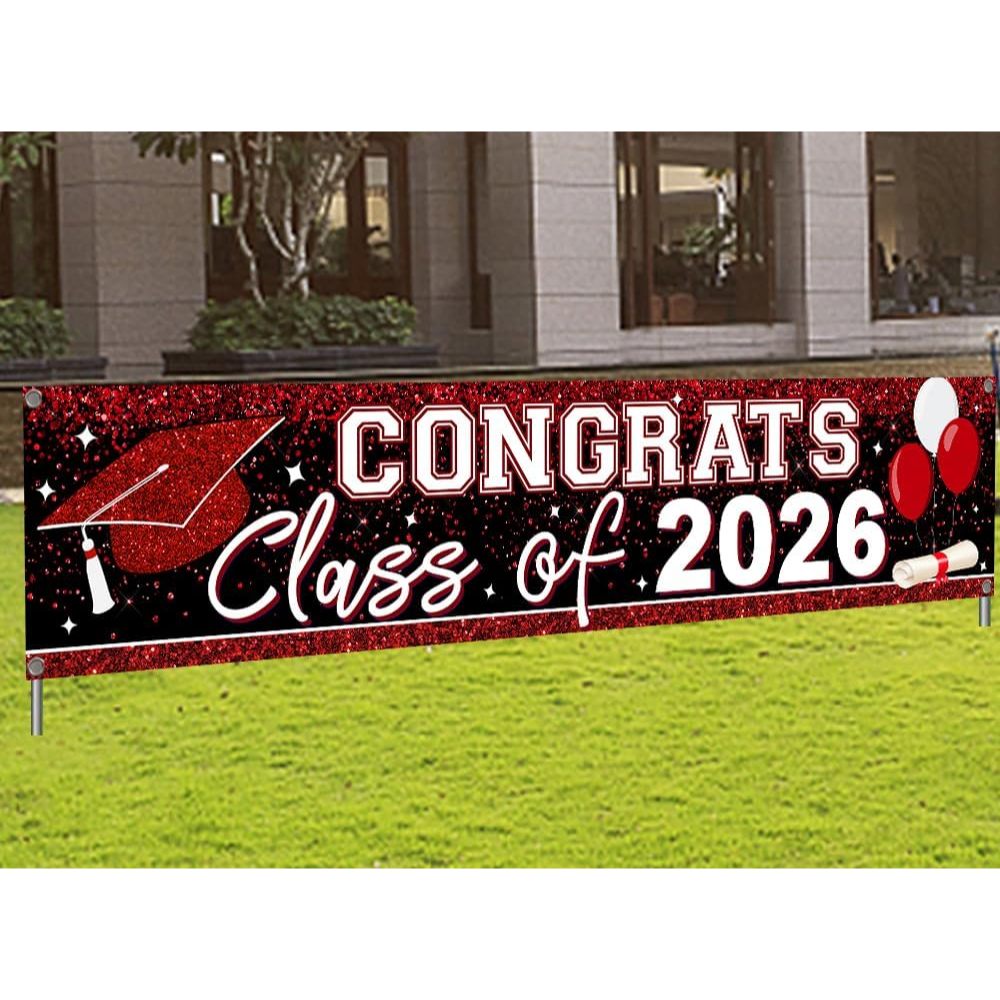 Large Congrats Class of 2026 Banner Red Backdrop Graduation 2026 Yard ...