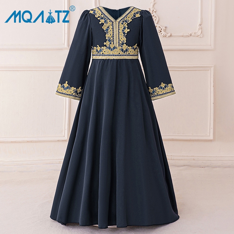 MQATZ Chiffon Muslim Dress Princess Girls Dresses For Kids Costume Navy  Blue Party Children Robe Embroidery AMSL82 | Shopee Singapore