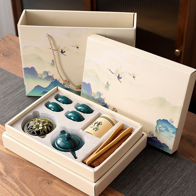 Business Tea Set Celadon Tea Set 1 Pot 4 Cups Incense Burner Sandalwood ...