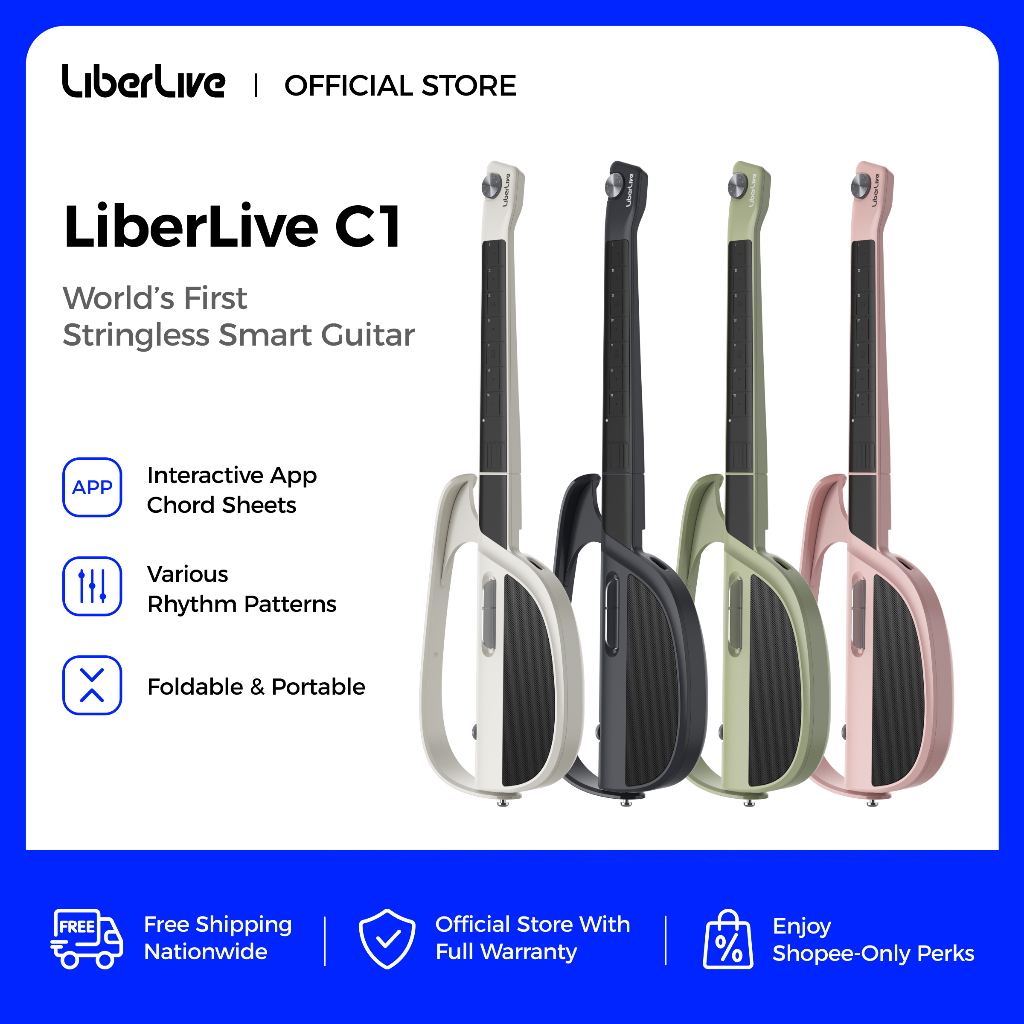 LiberLive C1 Stringless Smart Guitar, Foldable Travel Silent