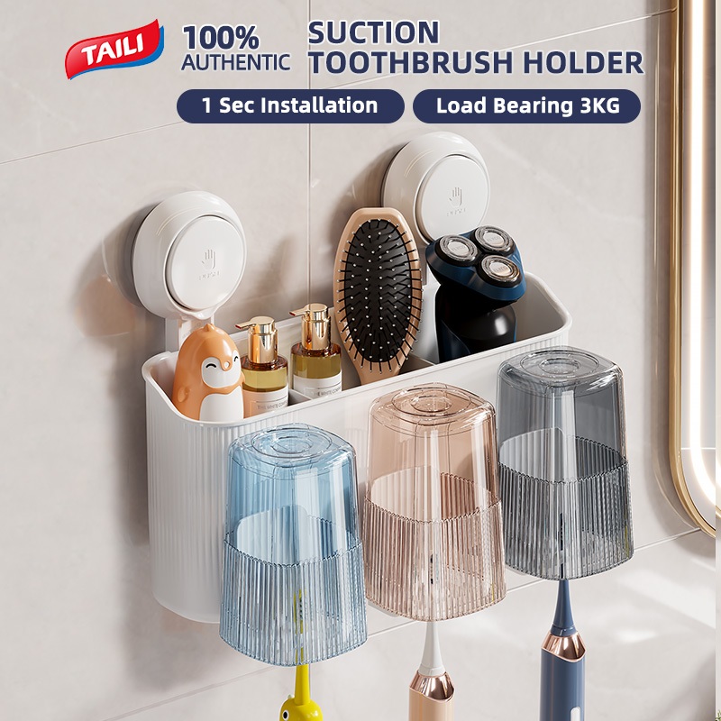 TAILI Wall Mount Antibacterial Toothbrush Holder With Cups Automatic ...
