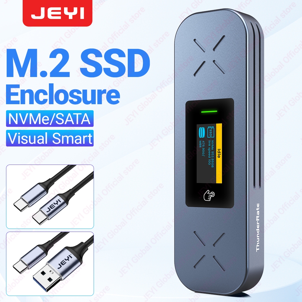 JEYI Visual Smart M.2 NVMe / SATA SSD Enclosure, USB 3.2 Gen 2 10Gbps ...