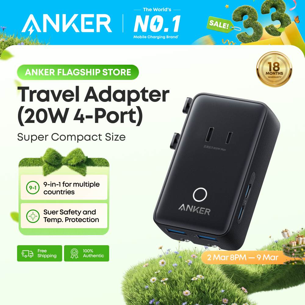 Anker Nano Travel Adapter, 5-Port Power Adapter with 1 AC, 2 USB-A, and ...
