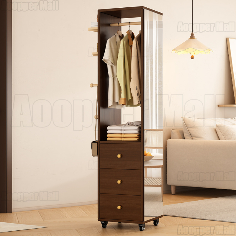 (JIJI.SG) Solid Wood Coat Rack Dressing Mirror Hole Board Full Body ...