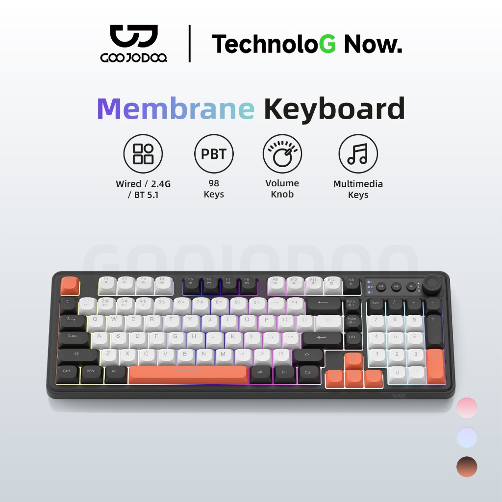 GOOJODOQ 98-Key Thin Film Keyboard, BT+2.4G+Wired, Mechanical Touch ...