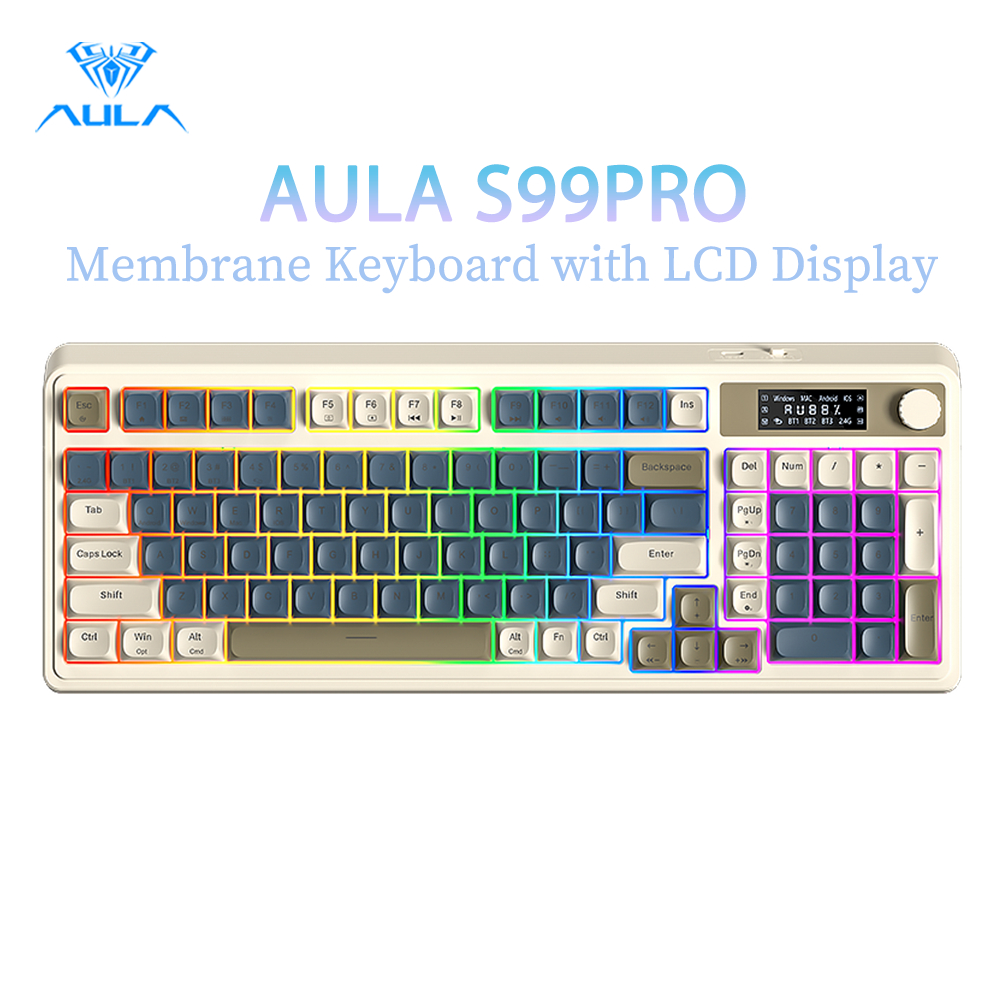 AULA S99PRO Membrane Keyboard 99 Keys Wired Bluetooth 2.4G RGB LCD ...