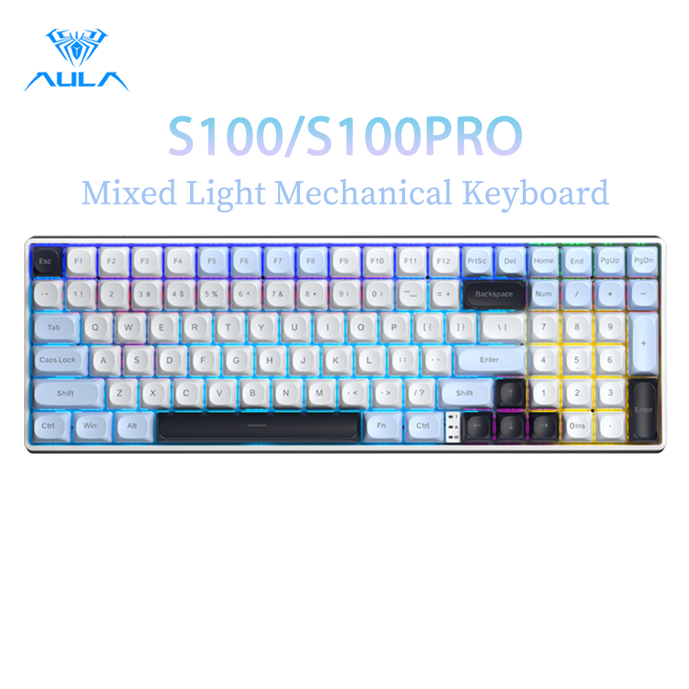 AULA S100 S100PRO Mechanical Keyboard 99 Key Mixed Light PBT Keycaps ...