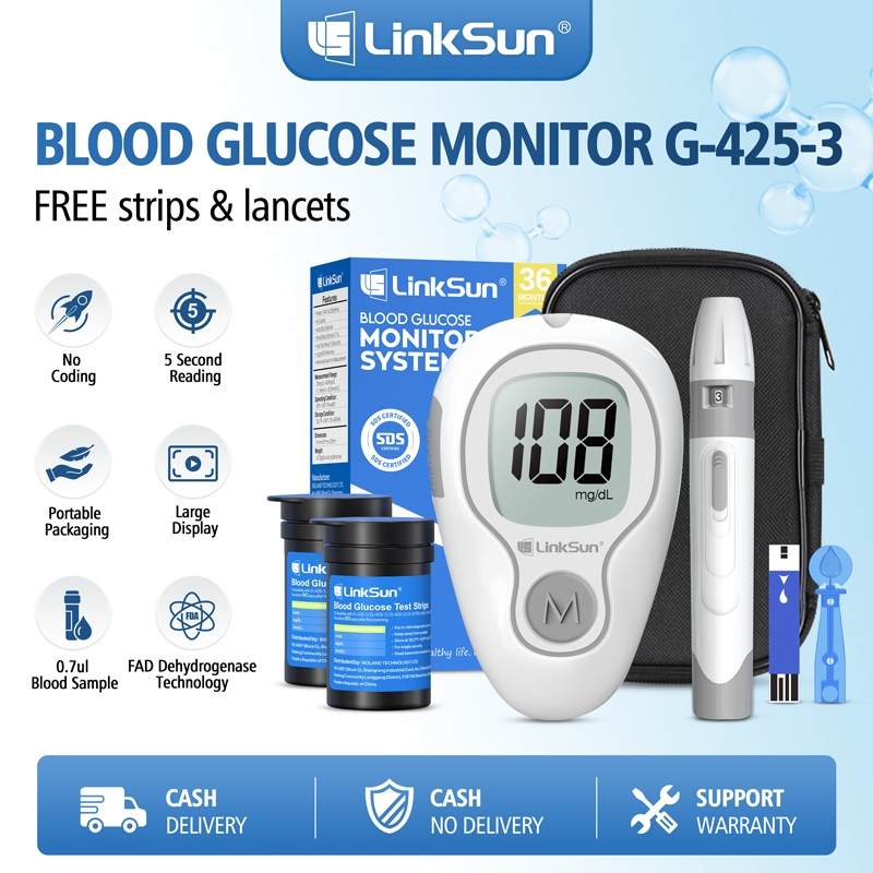 LinkSun Blood Glucose Monitor Kit G-425-3,100 Test Strips &100 Lancets ...