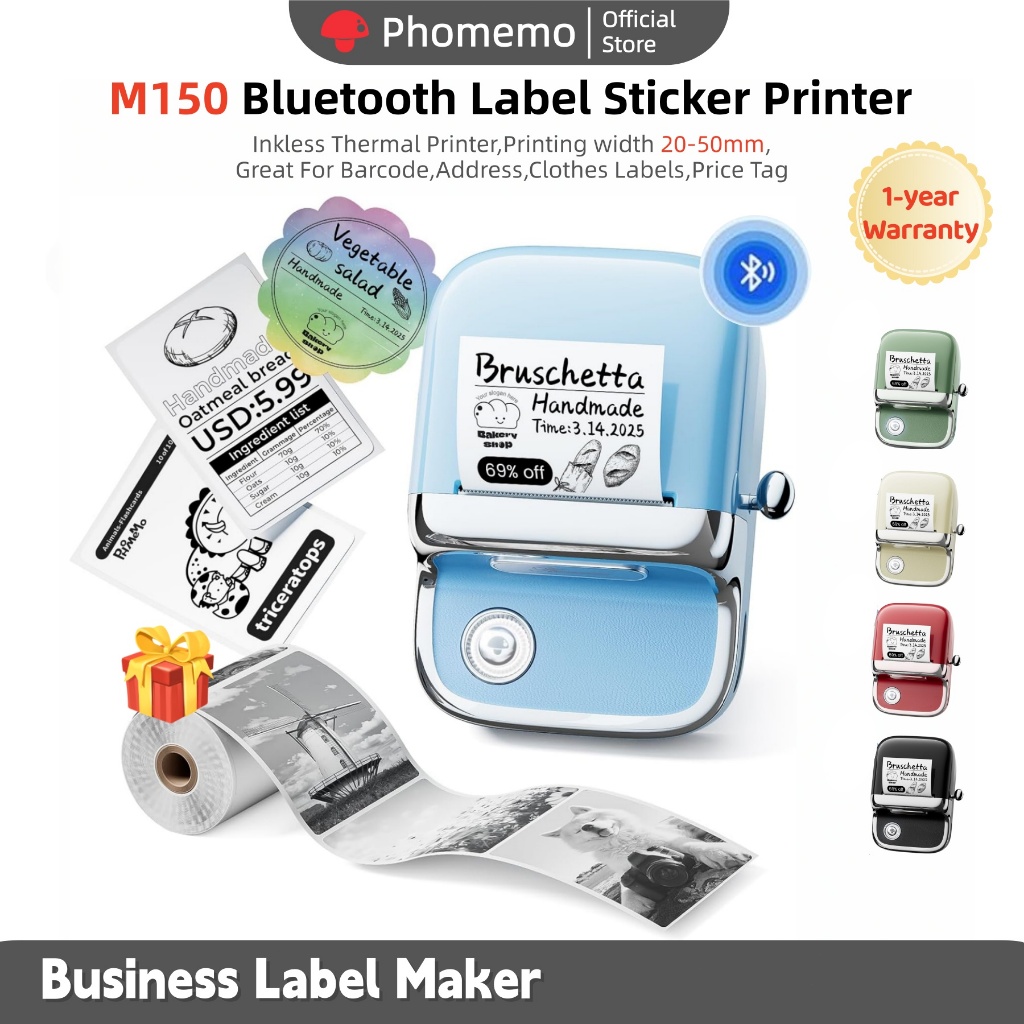 Phomemo M150 Bluetooth Label Sticker Printer,Inkless Thermal Printer ...