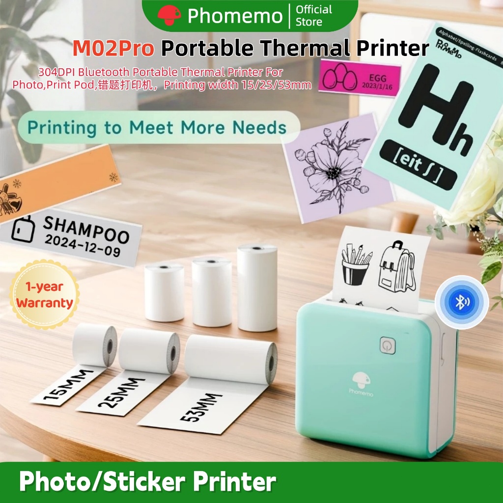 Phomemo M02Pro 304DPI Bluetooth Portable Thermal Printer For Photo ...