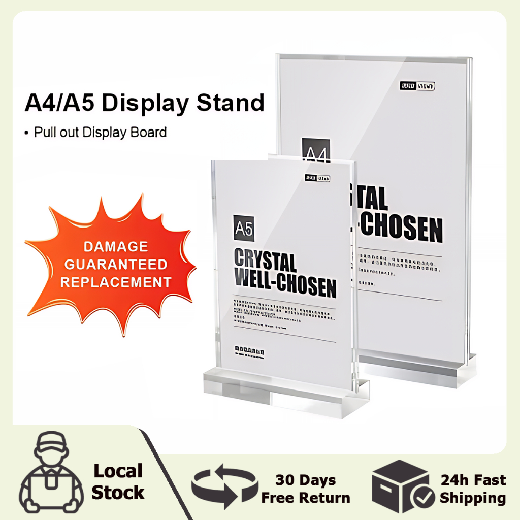 【SG Stock】A4/A5 Acrylic T-Shape Sign Holder Stand Menu Paper Stand ...