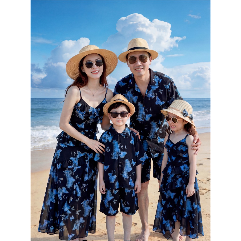 family matching dress for birthday BT1968 Elegant Family Party Outfits – Dad, Mom, and Baby Matching Set –  BabyTeen Fashion main image 0