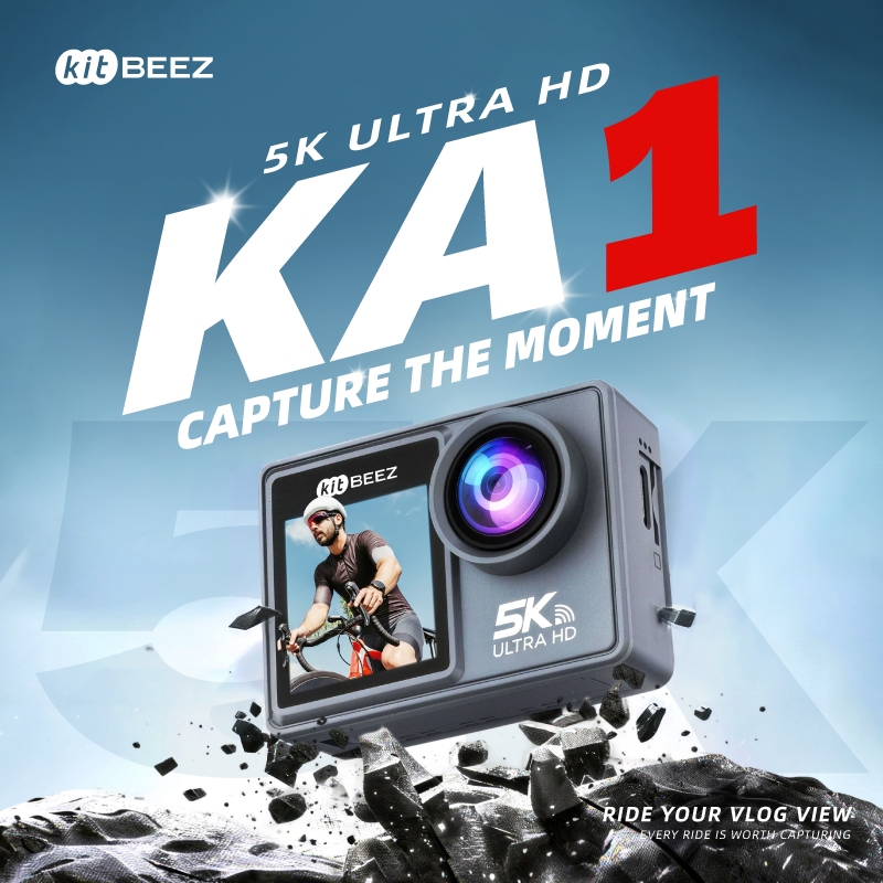 KiTBEEZ KA-1 5K Action Camera 30FPS WiFi 48MP Dual Touch Screen 5X Zoom ...
