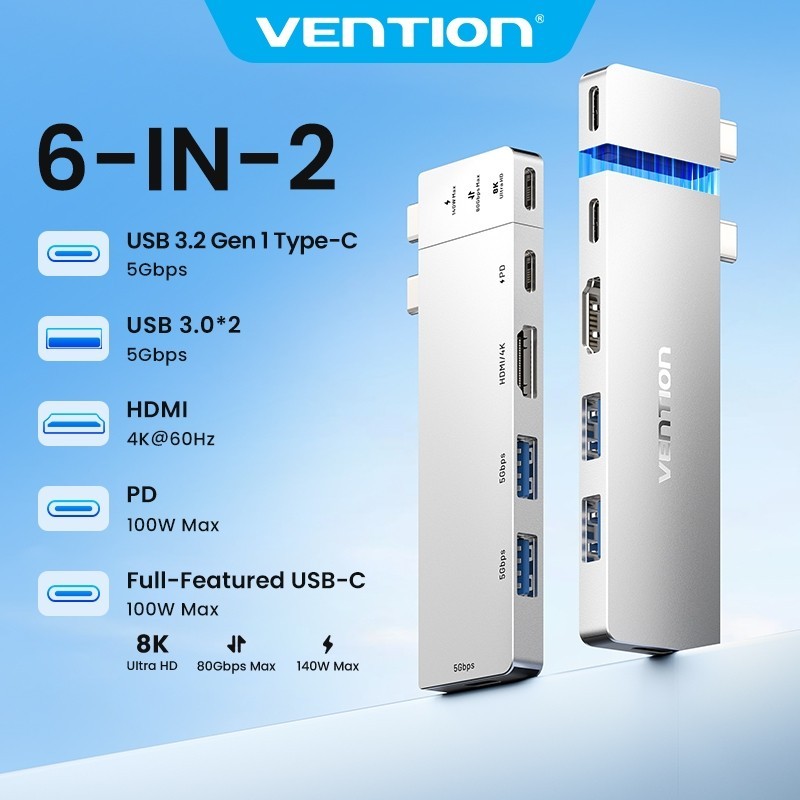 Vention Type-C 6-in-1 Hub Docking Station, Plug-in Design 8K@240Hz ...