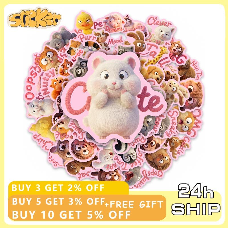 50pcs Cute 3D Plush Doll Animal Stickers Laptop Phone Scrapbook ...