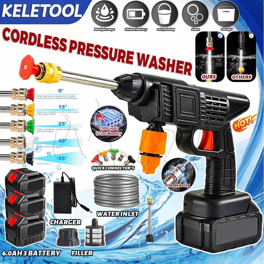 6 in 1 High Pressure Wireless Car Wash Water Gun Jet Hydro Washer Power ...