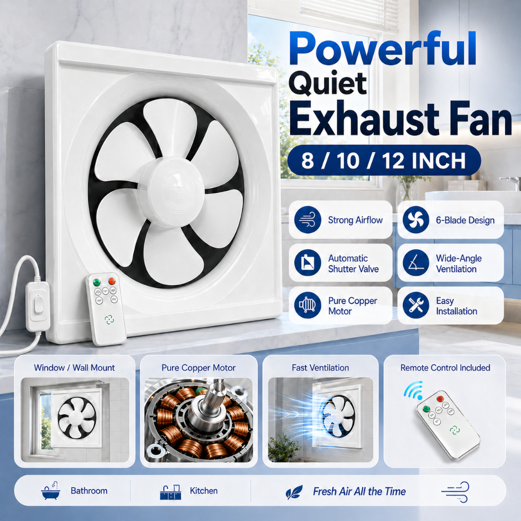 8/10/12 Inch Ventilation Exhaust Fan Wall Window Mount Low Noise Air ...