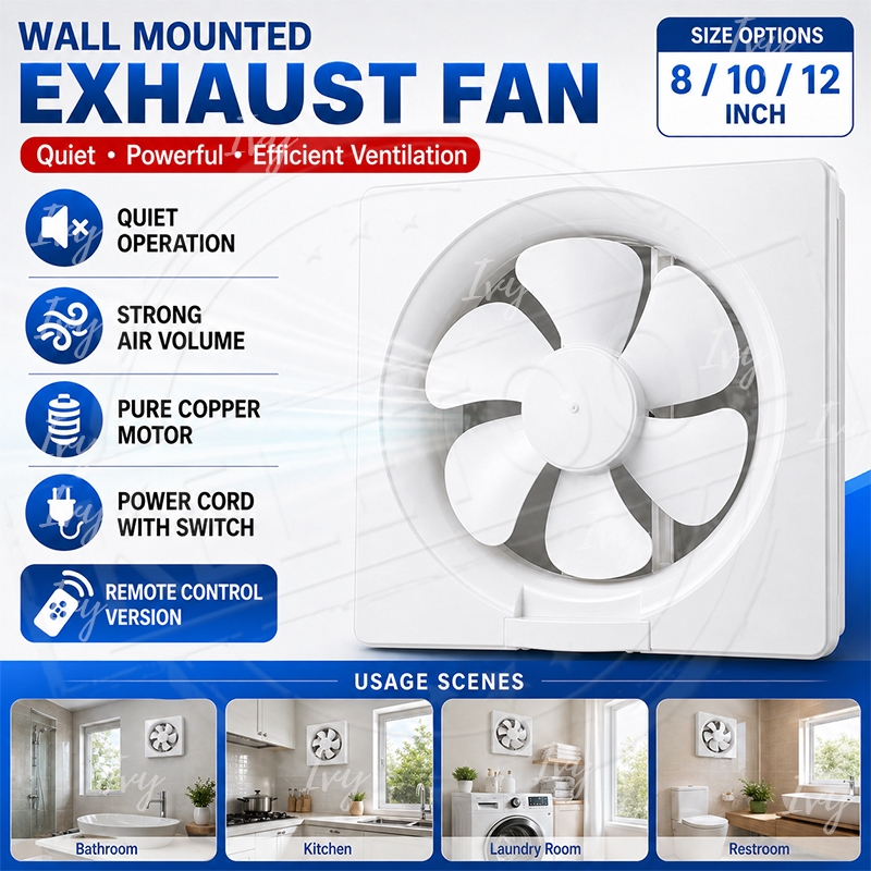 Exhaust Fan Wall Mount Ventilation Fan 8/10/12 Inch Wall Window Mount ...