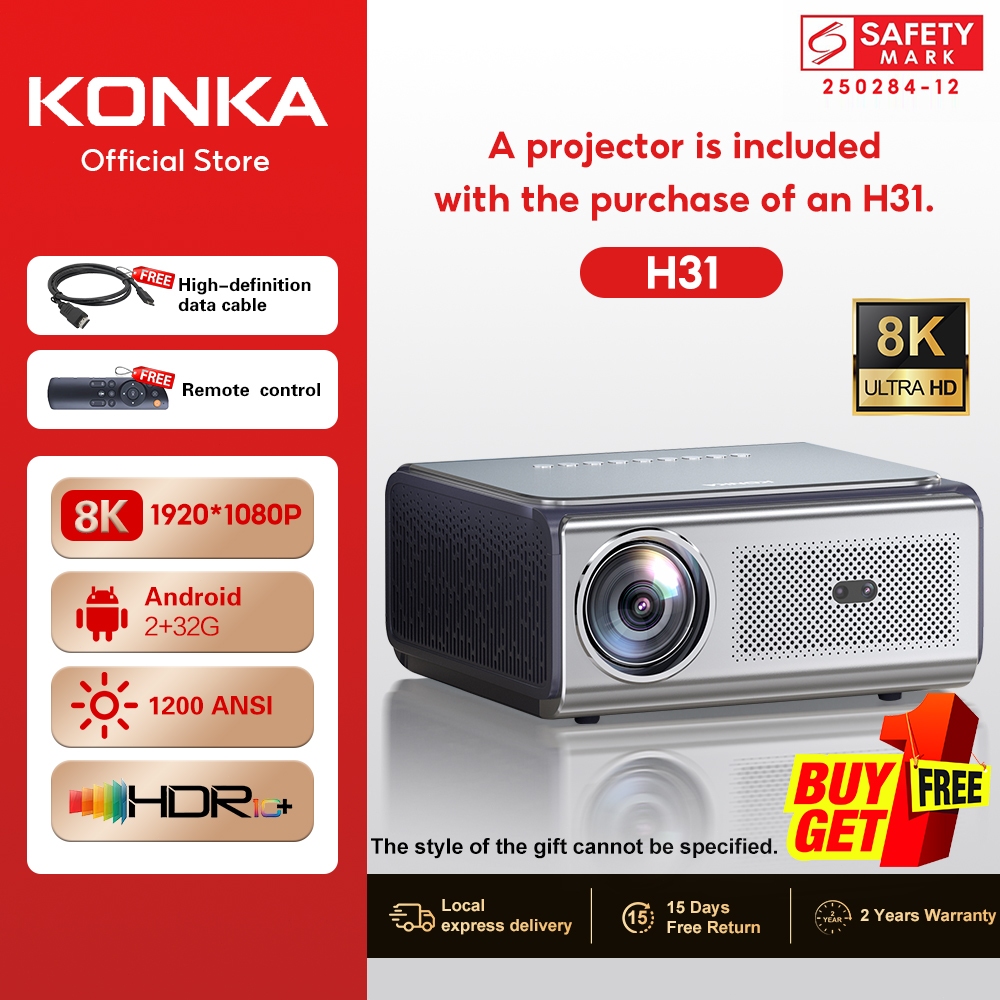 KONKA H31 Ultra-Bright Projector 1200 ANSI Brightness, Native 1080P ...