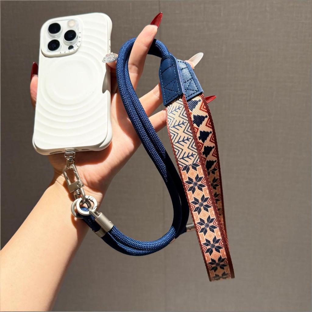Printed Woven Wide Shoulder Strap Double Buckle Mobile Phone Lanyard ...