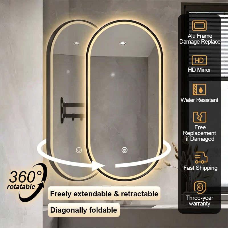 MNS 360 Degree Rotatable Bathroom Mirror Wall Mounted Telescopic ...