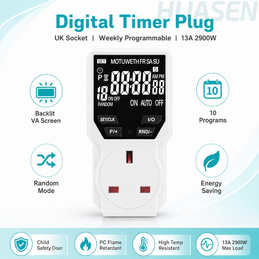 Digital Timer Plug UK Socket 13A 2900W Programmable Weekly Timer Switch ...