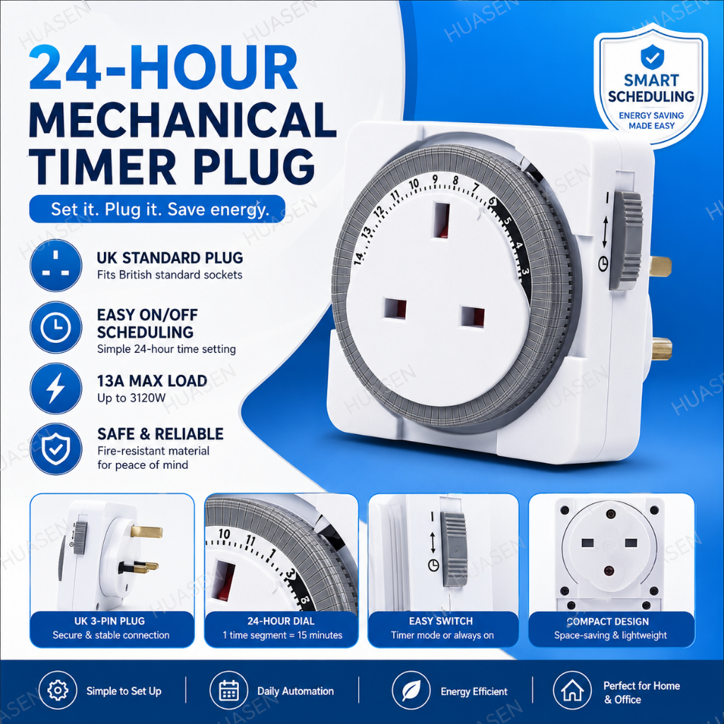 UK 3 Pin 24-Hour Mechanical Timer Plug 13A 3120W Programmable Socket ...
