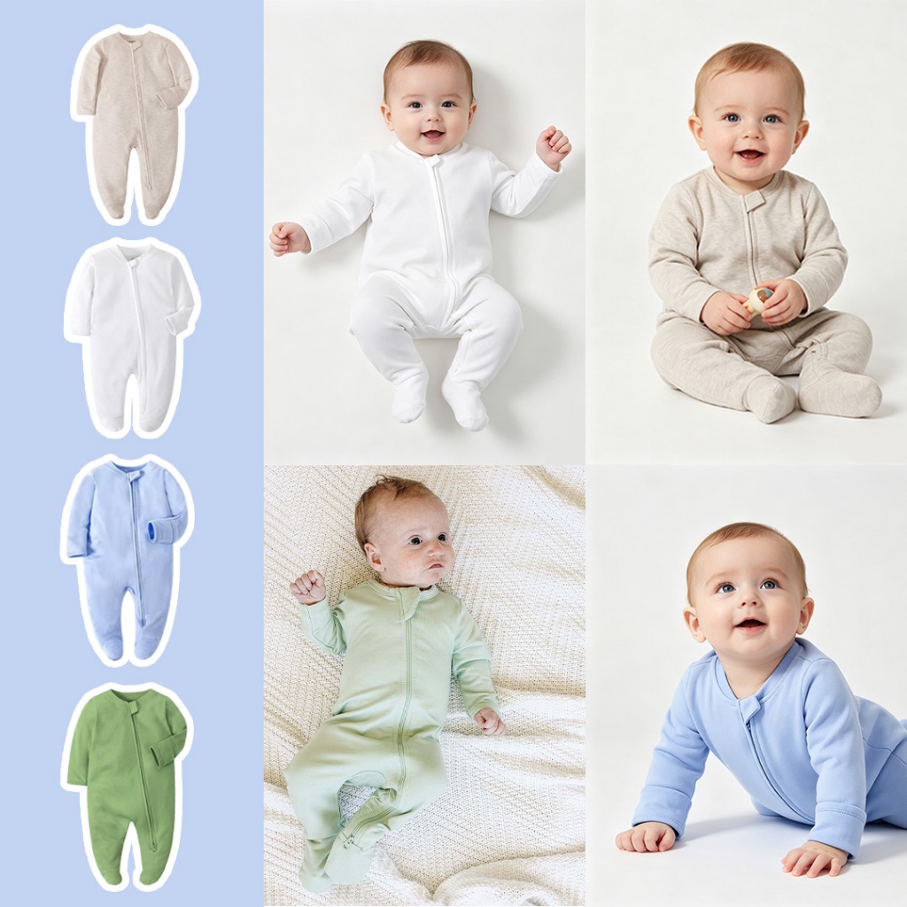 Newborn Baby Clothes 0-12Months 100% Cotton Infant Romper Footed 2 Way ...
