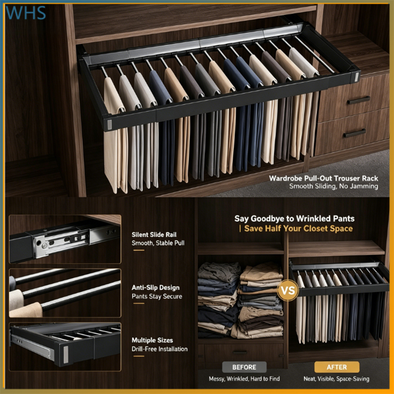 Retractable clothes rack closet trouser rack home cabinet pull out ...