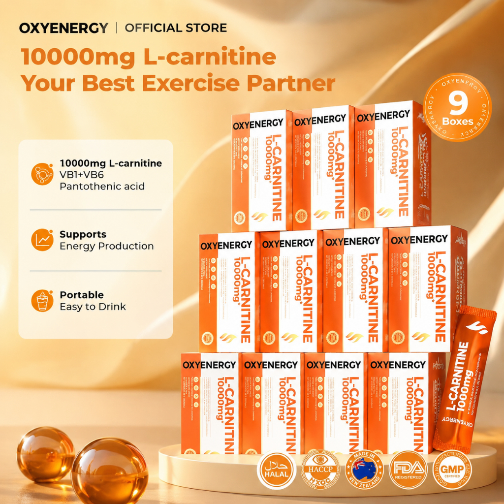 Oxyenergy L-Carnitine 1000mg x 30 Packets for Unisex Gym Pre Workout Supplement Support Energy Pre Workout Drink Promote Metabolism Fat Burner Weight Management