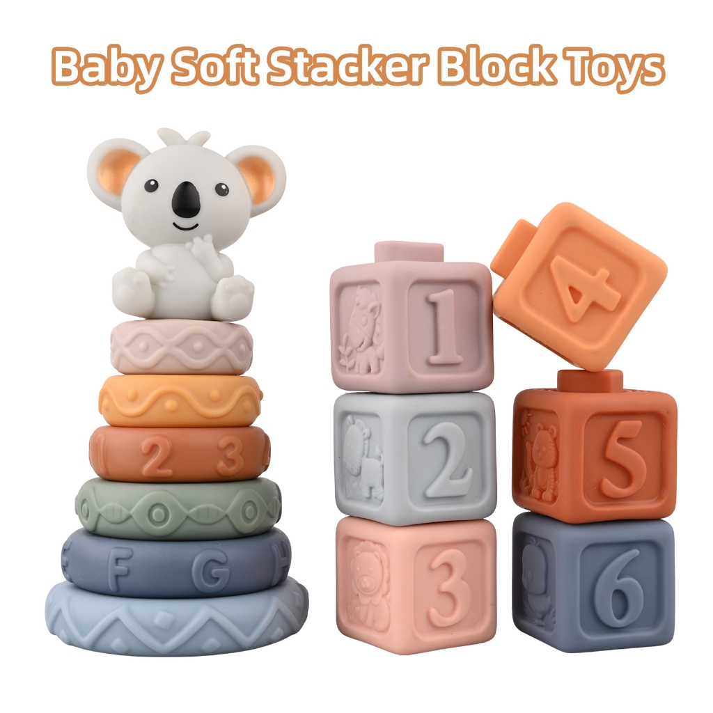 Baby Soft Toy Stacking Plugging Toy Tummy Time Building Block Preschool ...