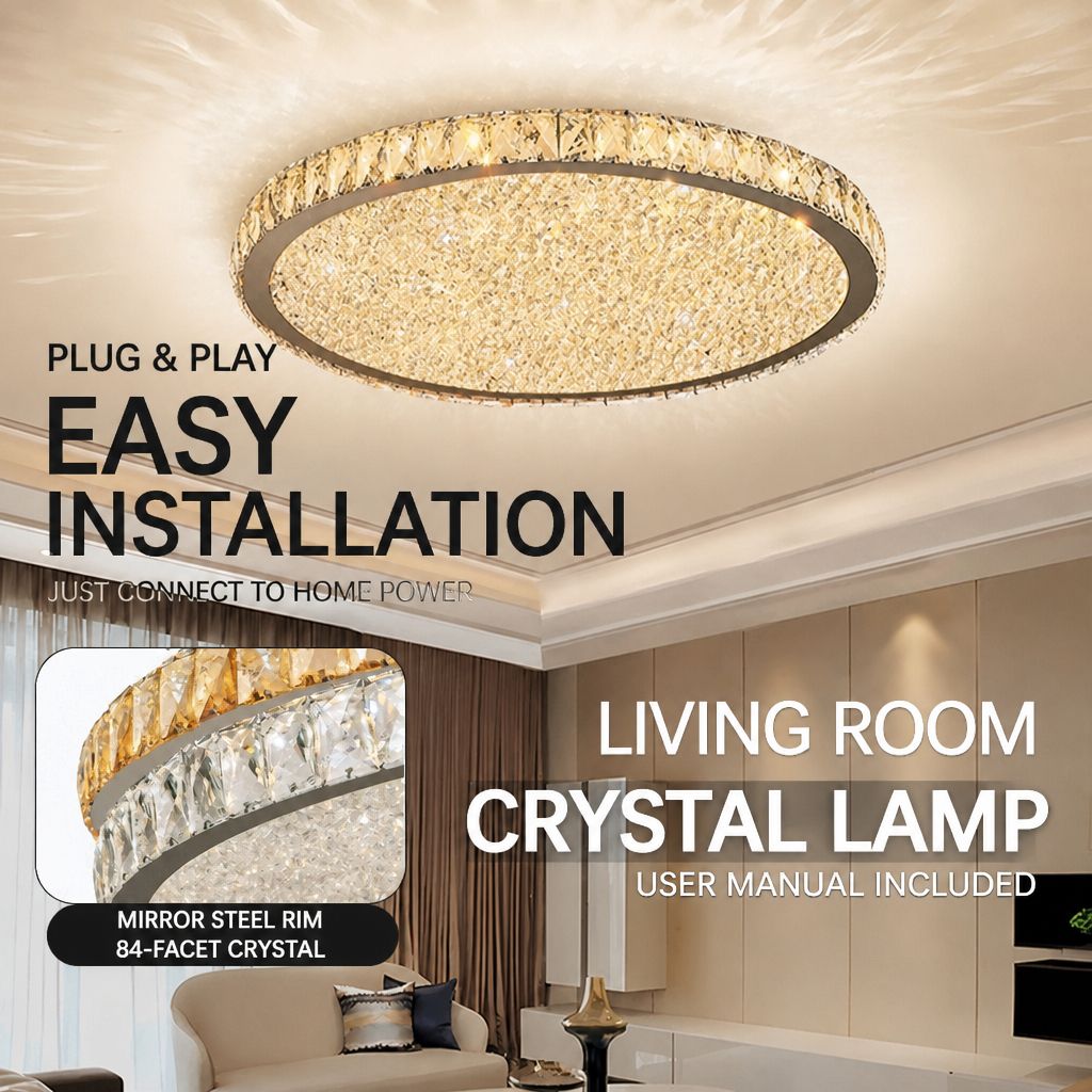 LED Ceiling Light, Crystal Ceiling Light, Round Stainless Steel Ceiling ...