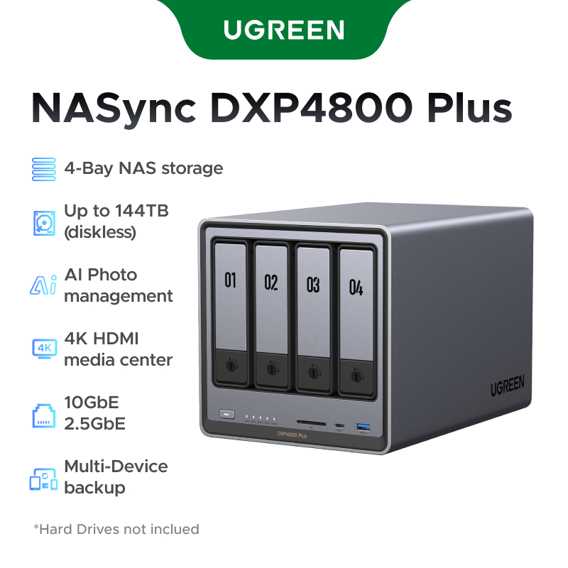 UGREEN NASync DXP4800 Plus 4-Bay Desktop NAS, Intel Pentium Gold