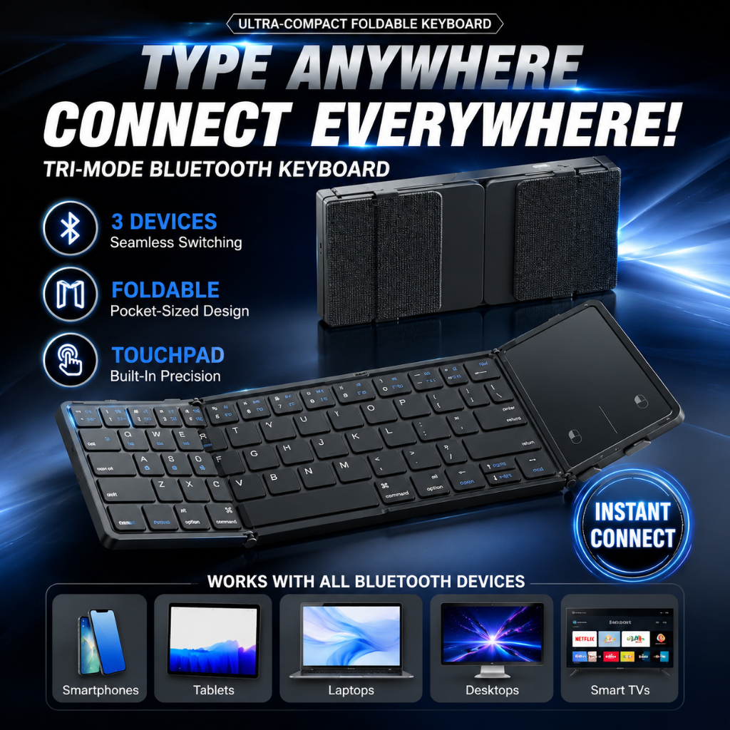 Wireless Convenient Bluetooth Keyboard, Foldable Lightweight Portable ...