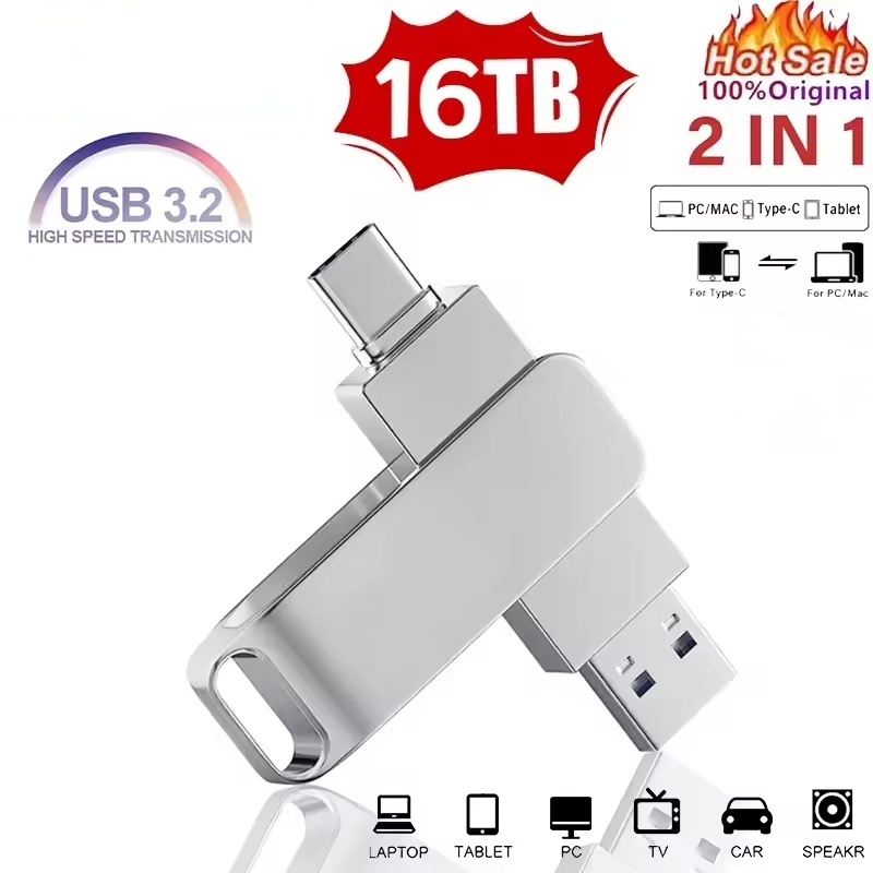 16TB USB 3.2 Flash Drive 520MB/s High Speed 2in1 TypeC OTG Pen Drive ...