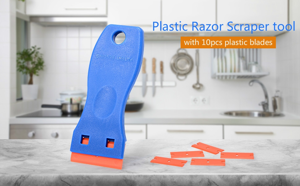 1.5 Inches Plastic Razor Scraper with 10pcs Double Edged Plastic Blades ...