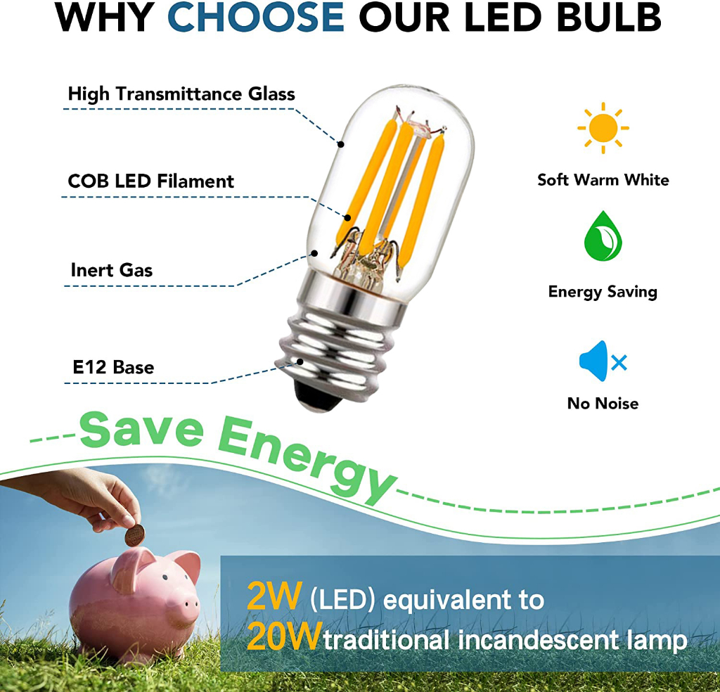 2W E12 E14 220V Retro Edison LED Filament Bulb T20 Mini House ...