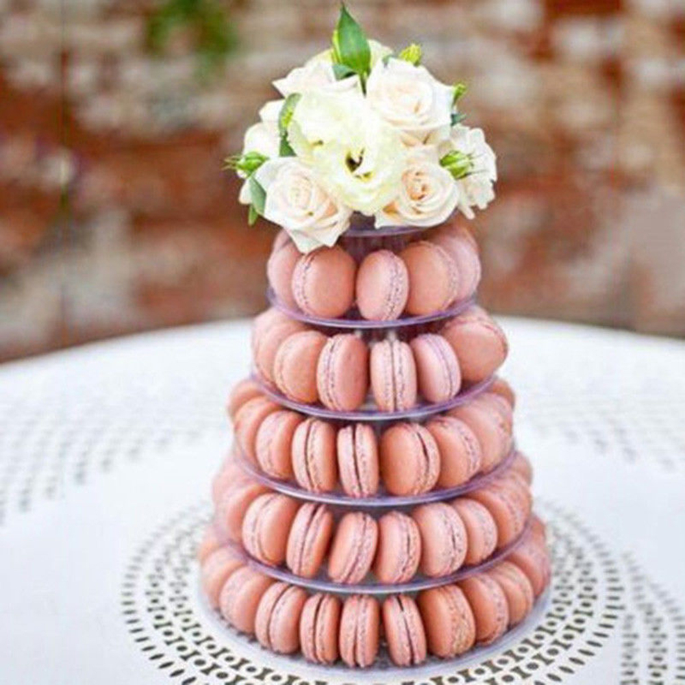 6 Tier Round Macaron Tower Cake Stand, PVC Tray, Display Shelf For ...