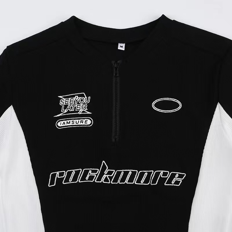 AMERI VINTAGE】 HALF OPEN LONG TOP Y2K crop top women Motorcycle