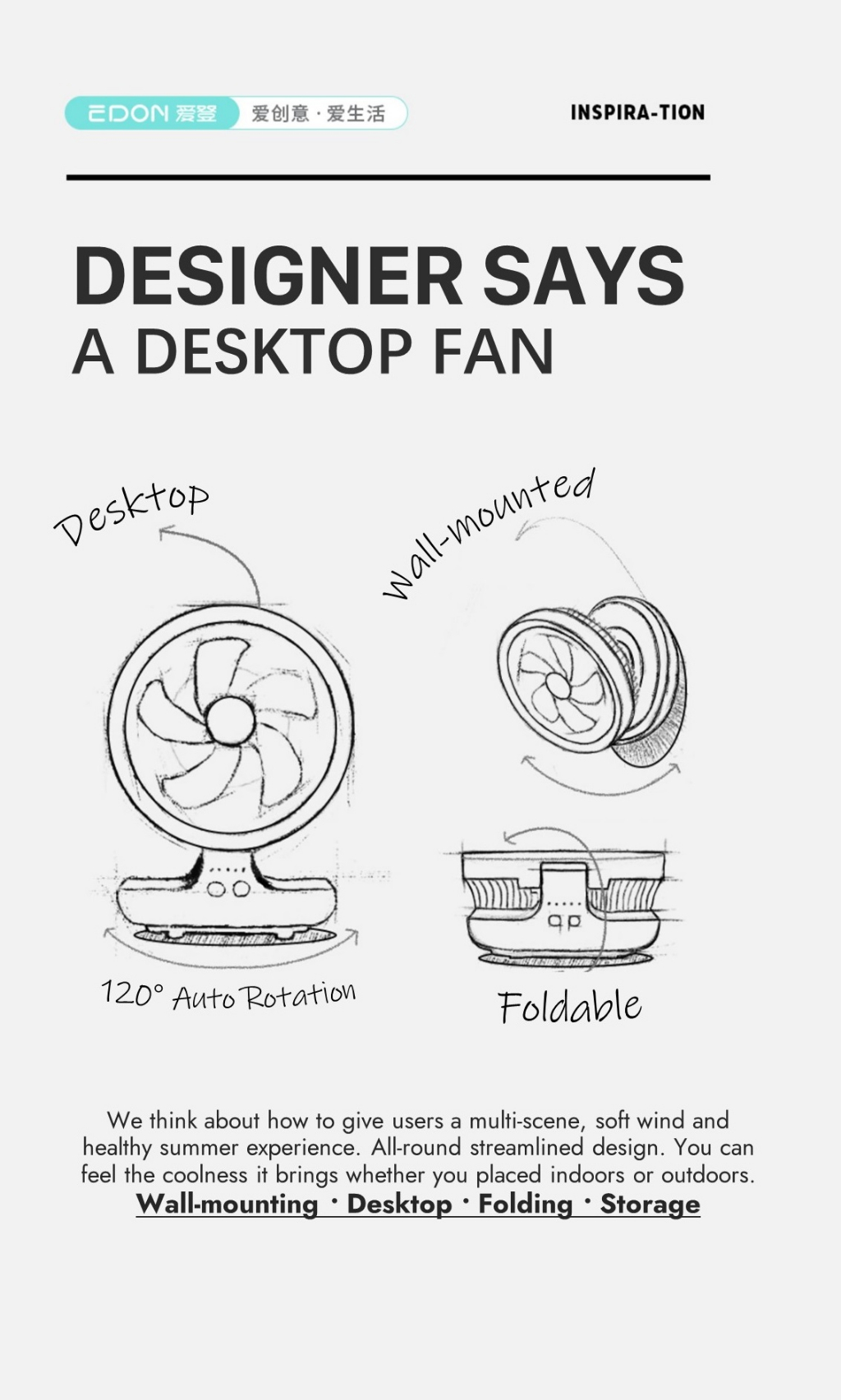 【SG STOCK】Edon Air Circulation Fan(7 inch) Auto Rotation Table Fan Wall ...
