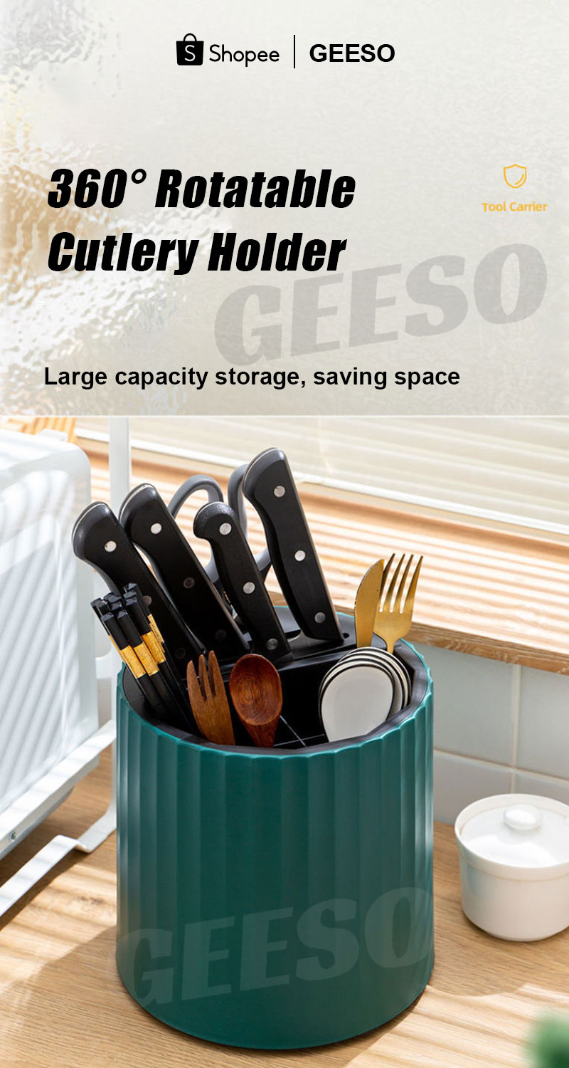 GEESO Cutlery Holder 360° Rotating Multifuntion Knife Chopstick Holder ...