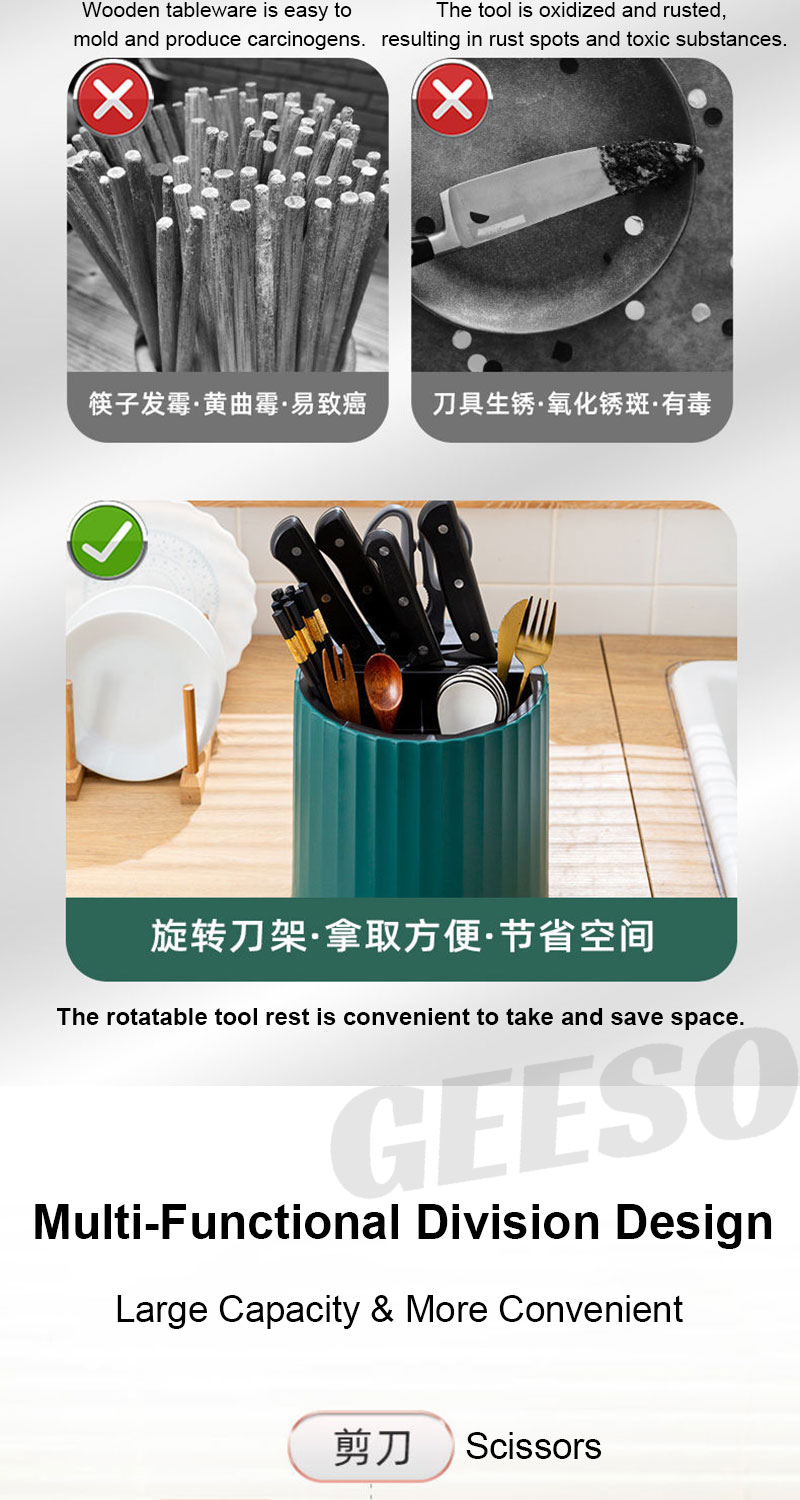 GEESO Cutlery Holder 360° Rotating Multifuntion Knife Chopstick Holder ...