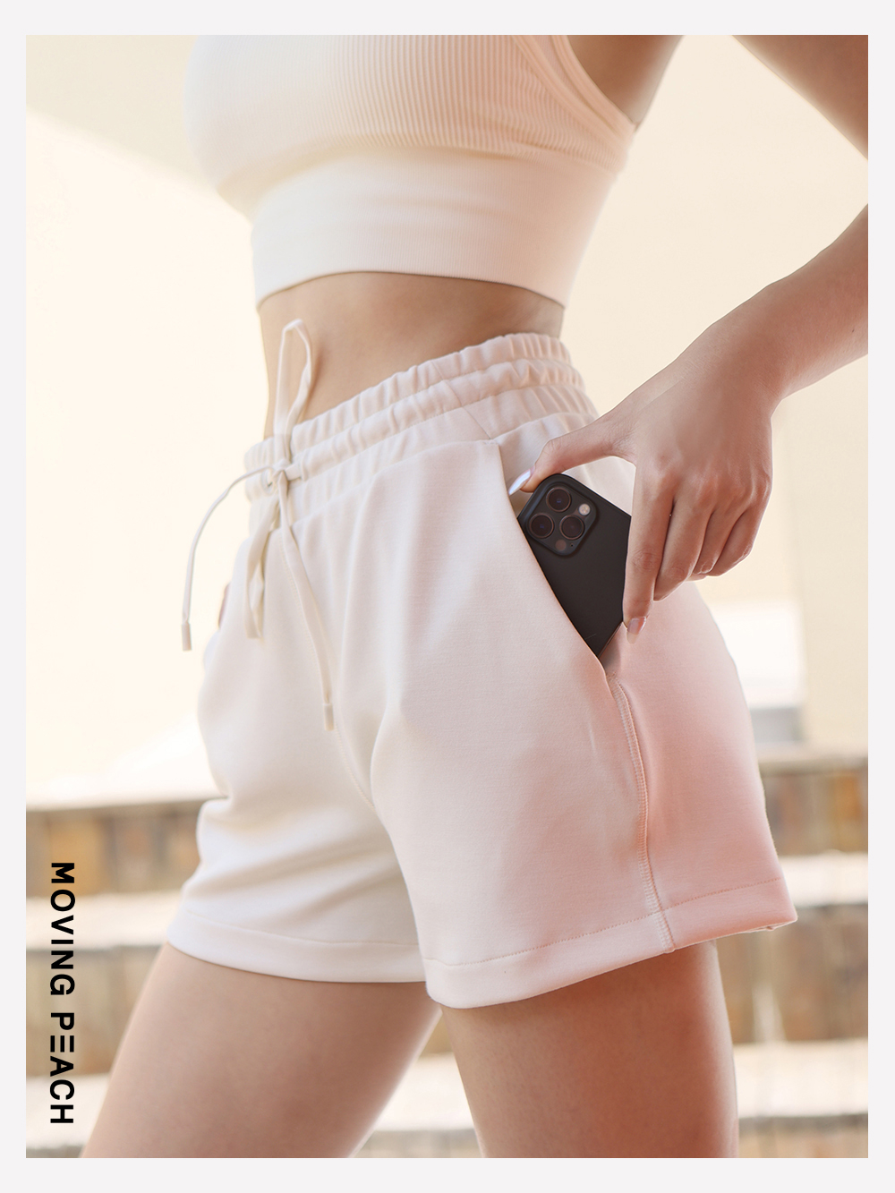 MOVING PEACH Women Moisture-wicking Running High-Rise Shorts Drawstring  Waistband Side Pockets Sports Workouts Bottom APF